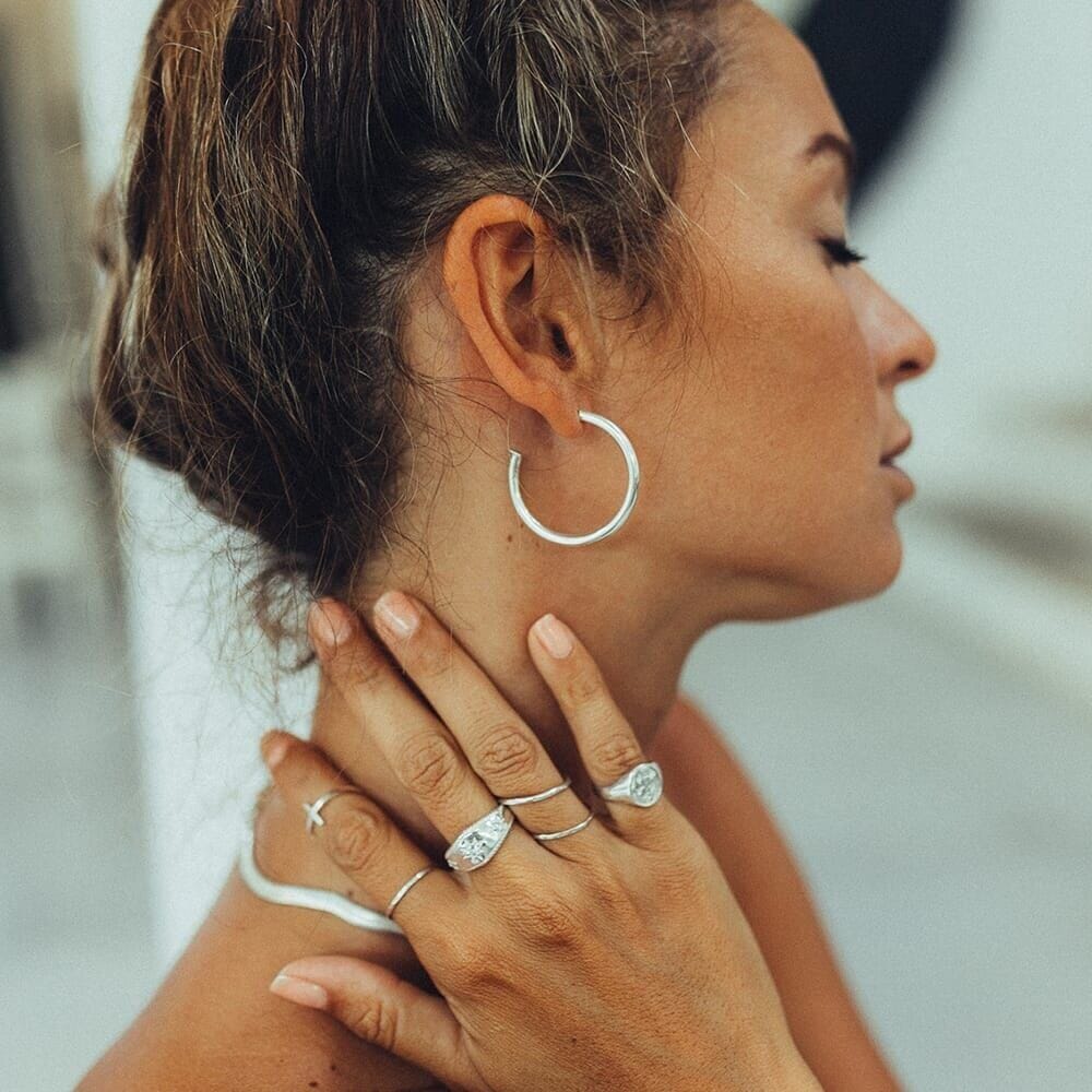 NU & MII Midi Hollow Hoops Silver Earrings