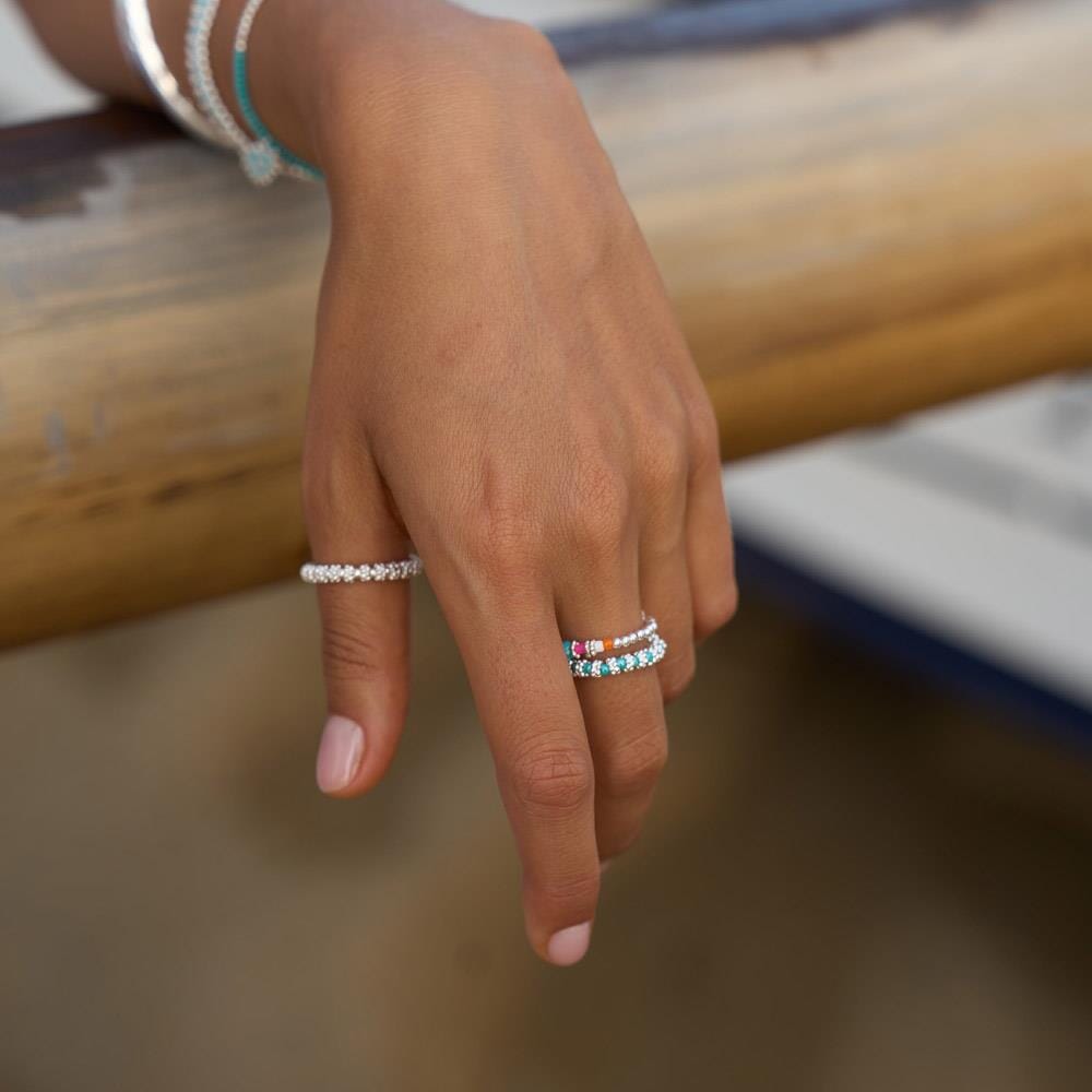 Daisy Chain Silver Ring - Turquoise
