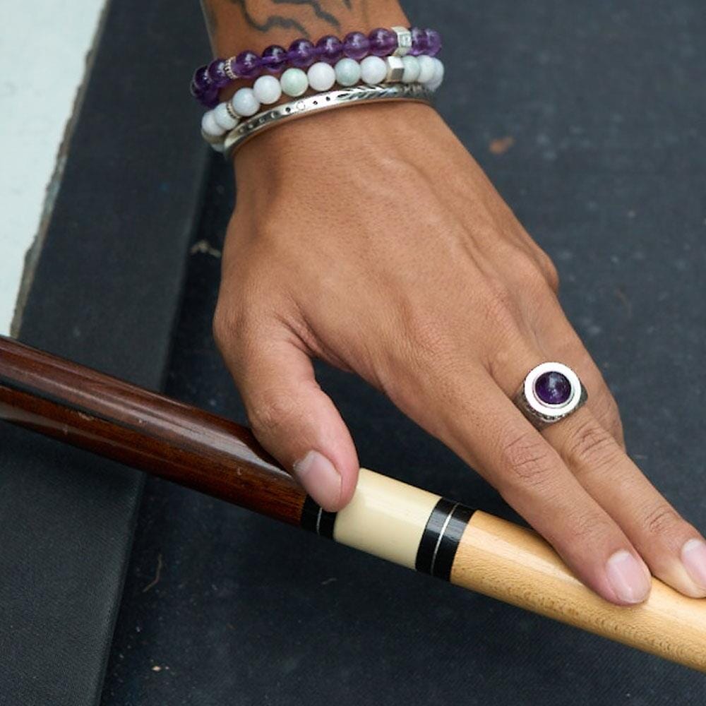 42 Men's Round Amethyst Cross Silver Ring