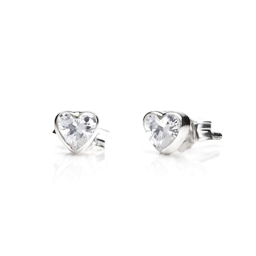 Crystal Heart 925 Sterling Silver Stud Earrings