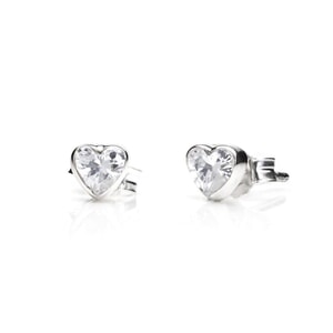 Crystal Heart Silver Stud Earrings
