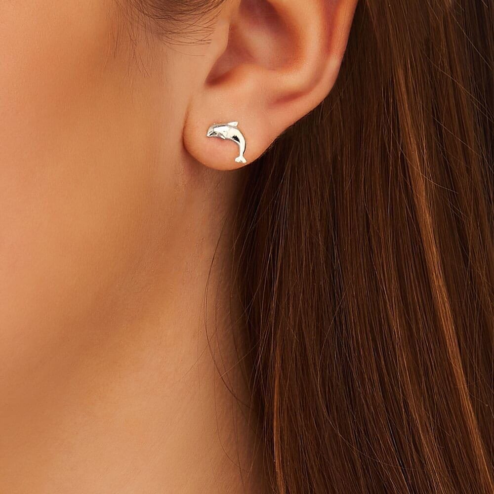 Outlet Teeny Weeny Dolphin Silver Stud Earrings