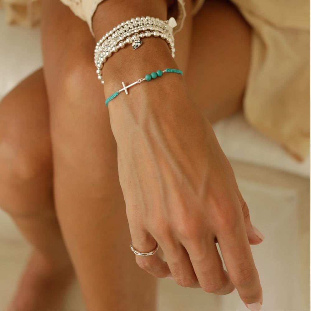 NU & MII Turquoise Cross Friendship Silver Bracelet