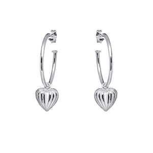 Lined Heart Hoop Silver Earrings