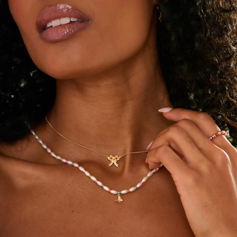 Papillon Pearl Gold Plated Necklace - Neon Hues