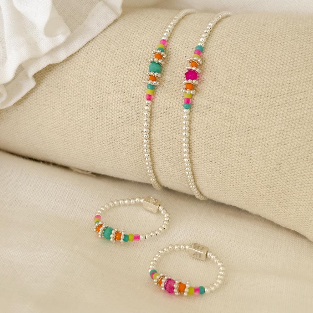 Boho Silver Bracelet - Neon Turquoise