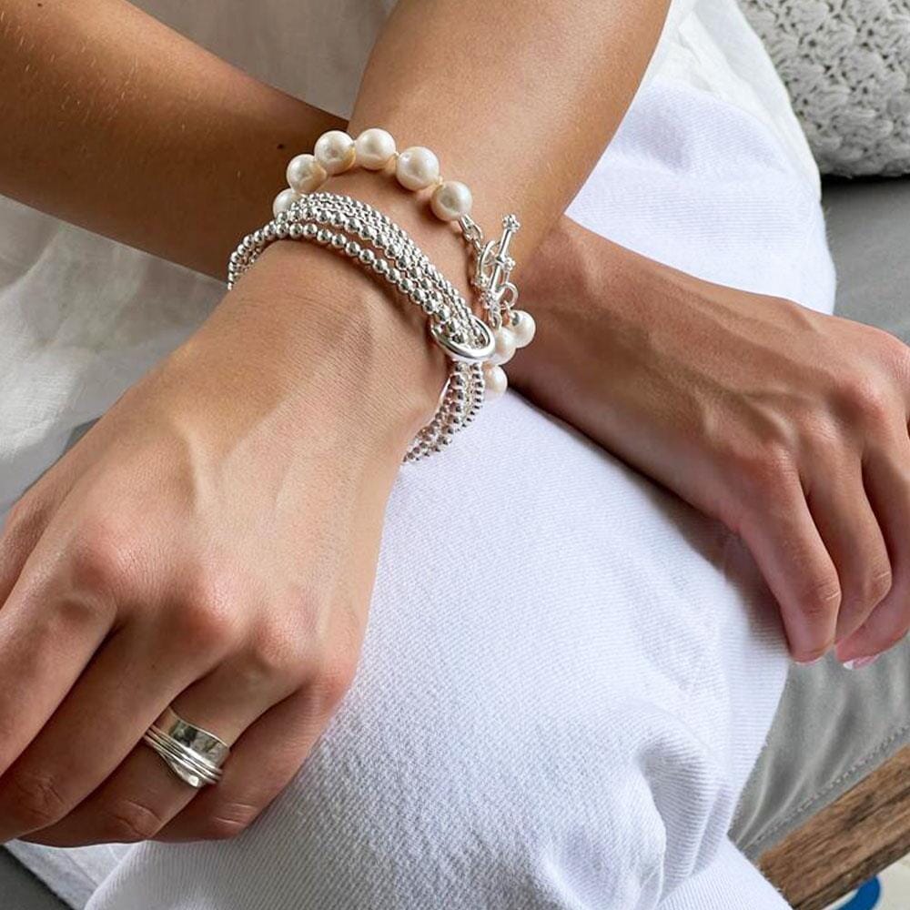 Toggle Pearl Silver Bracelet - Angel Wing