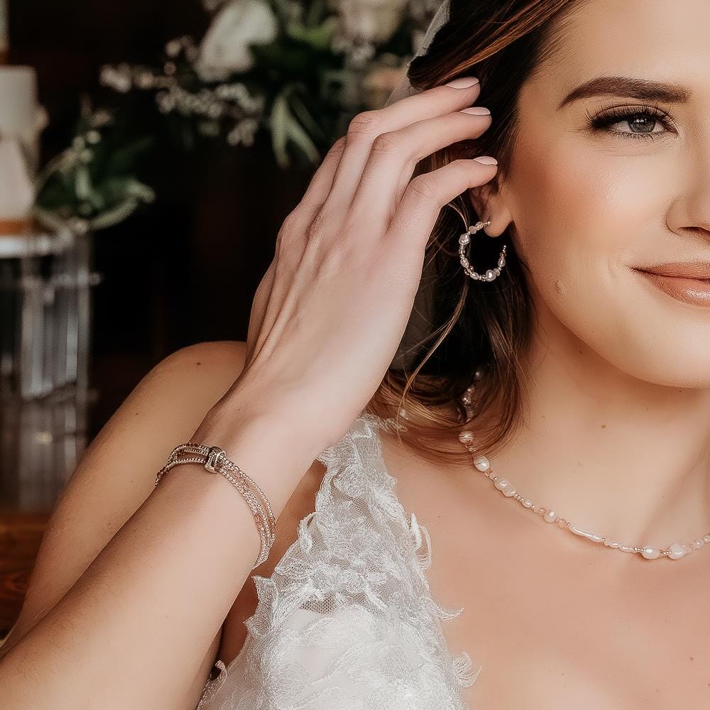 Aphrodite Pearly Blush Hoop Silver Earrings