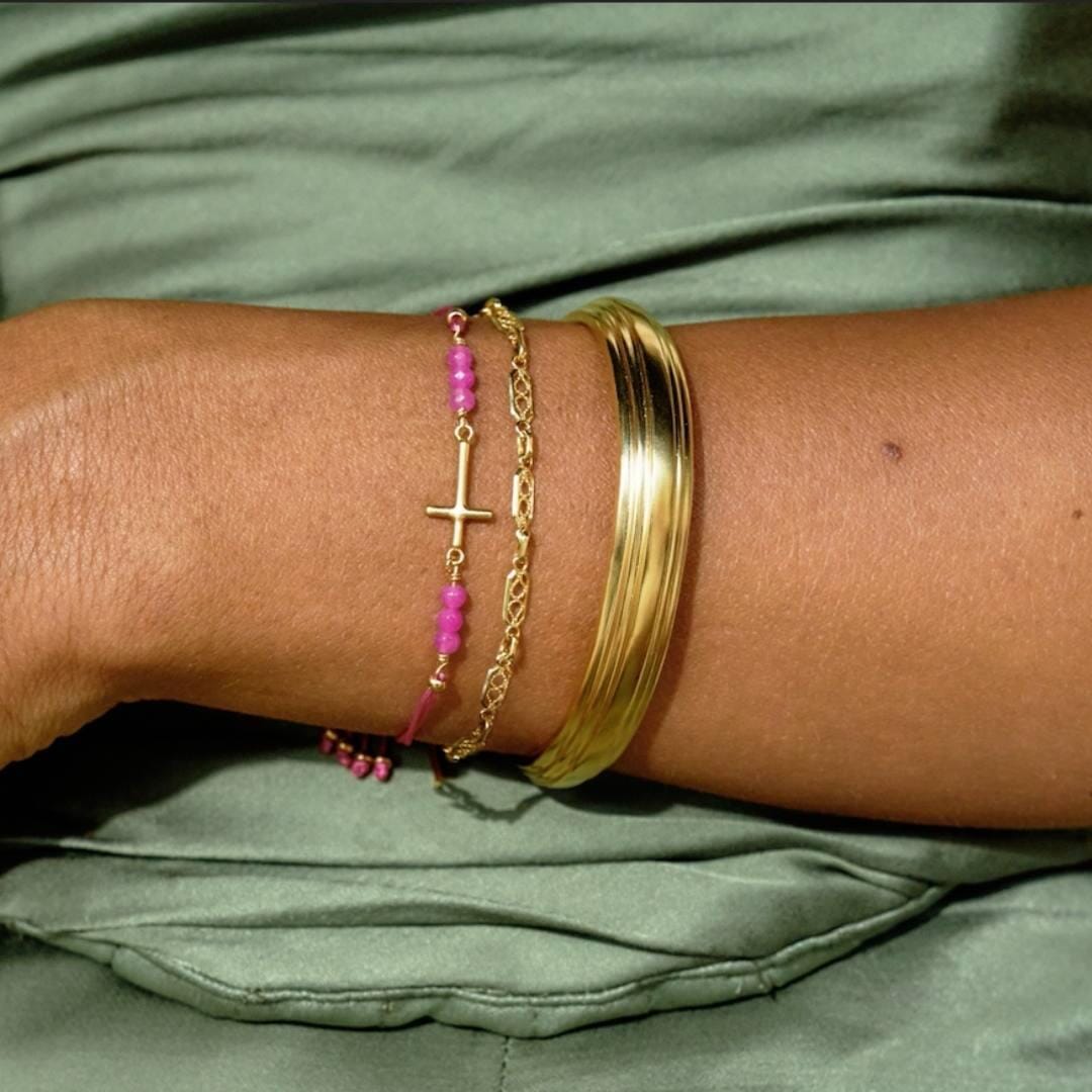 Outlet NU & MII Semi - Precious Cross Friendship Gold Bracelet - Pink