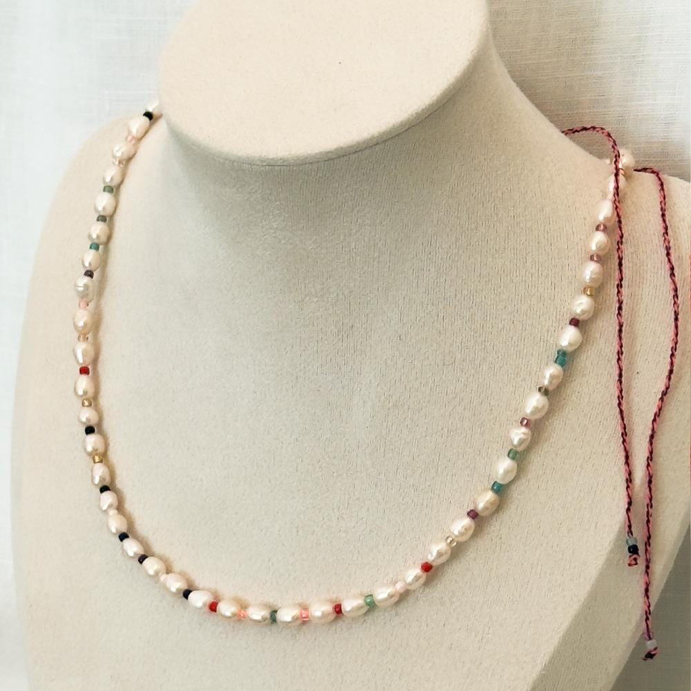 Freshwater Pearl and Cord Necklace - Choice of Colour
