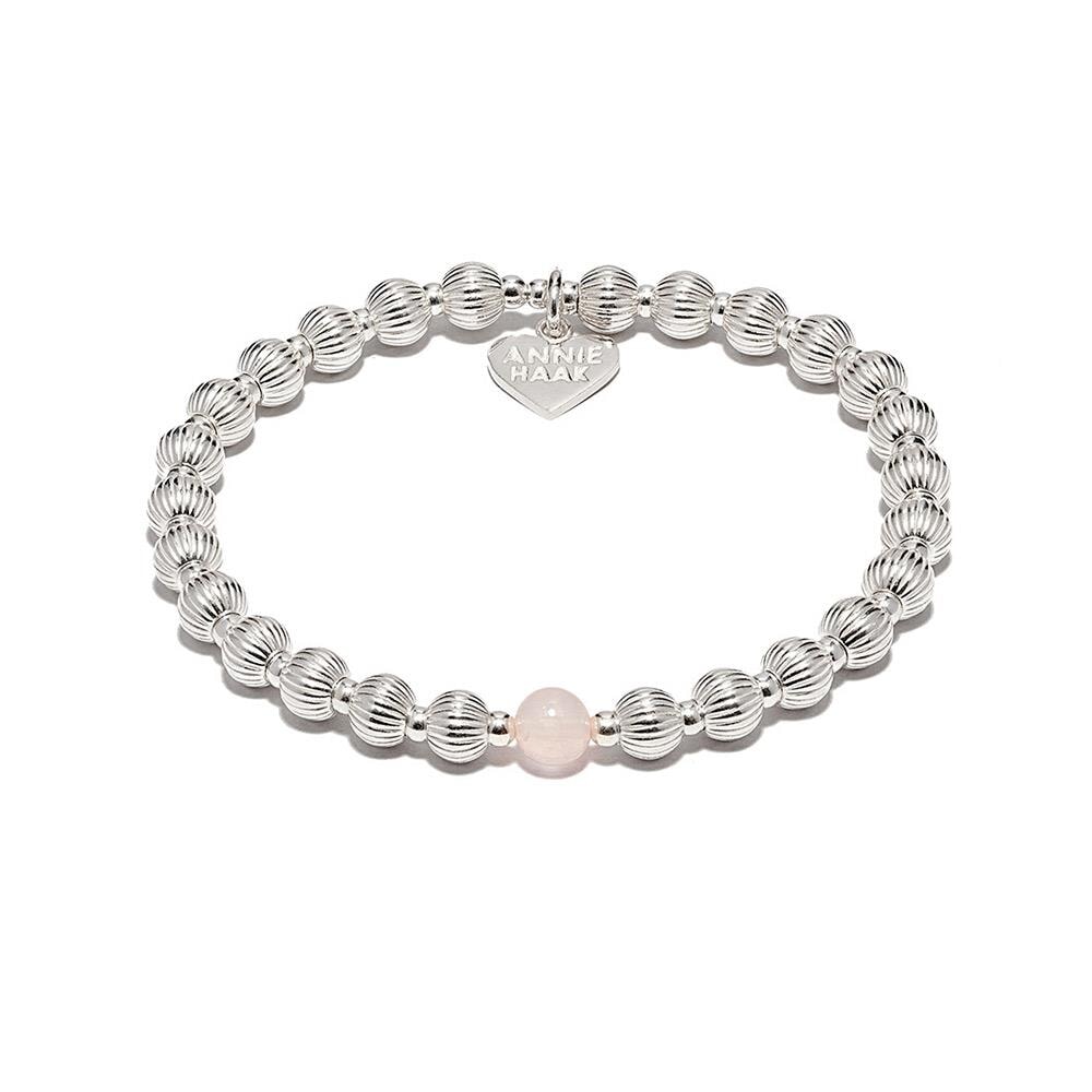 Poppy Silver Charm Bracelet Rose Quartz
