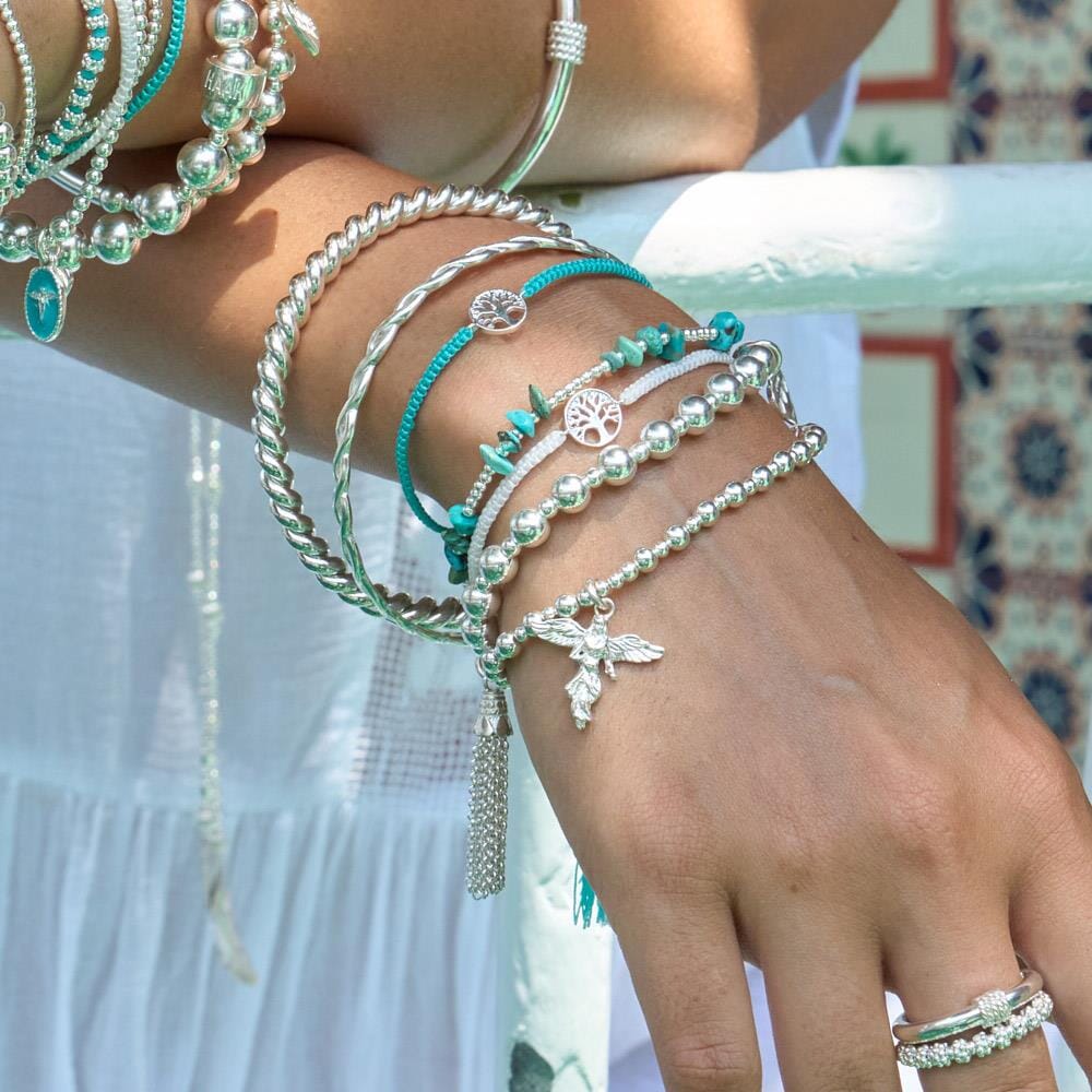 Tree of Life Silver Friendship Bracelet - Turquoise