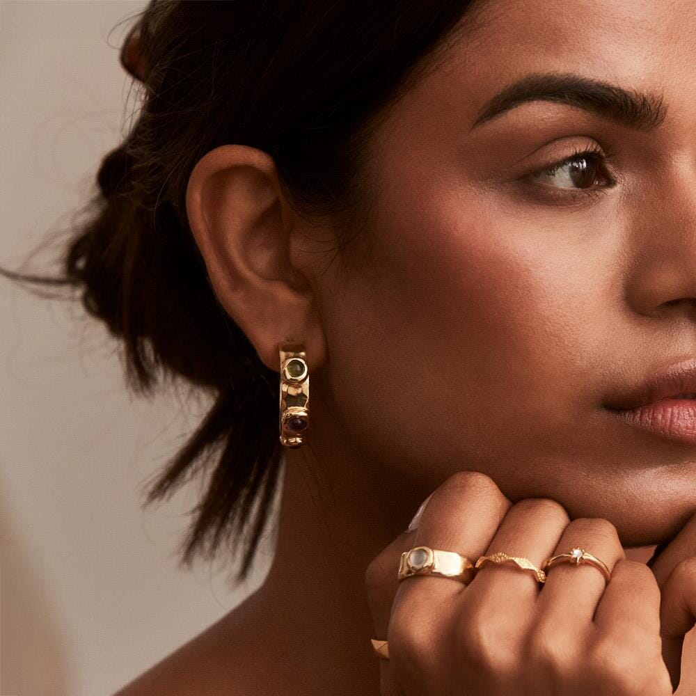 NU & MII Bejewelled Hoop Gold Plated Earrings