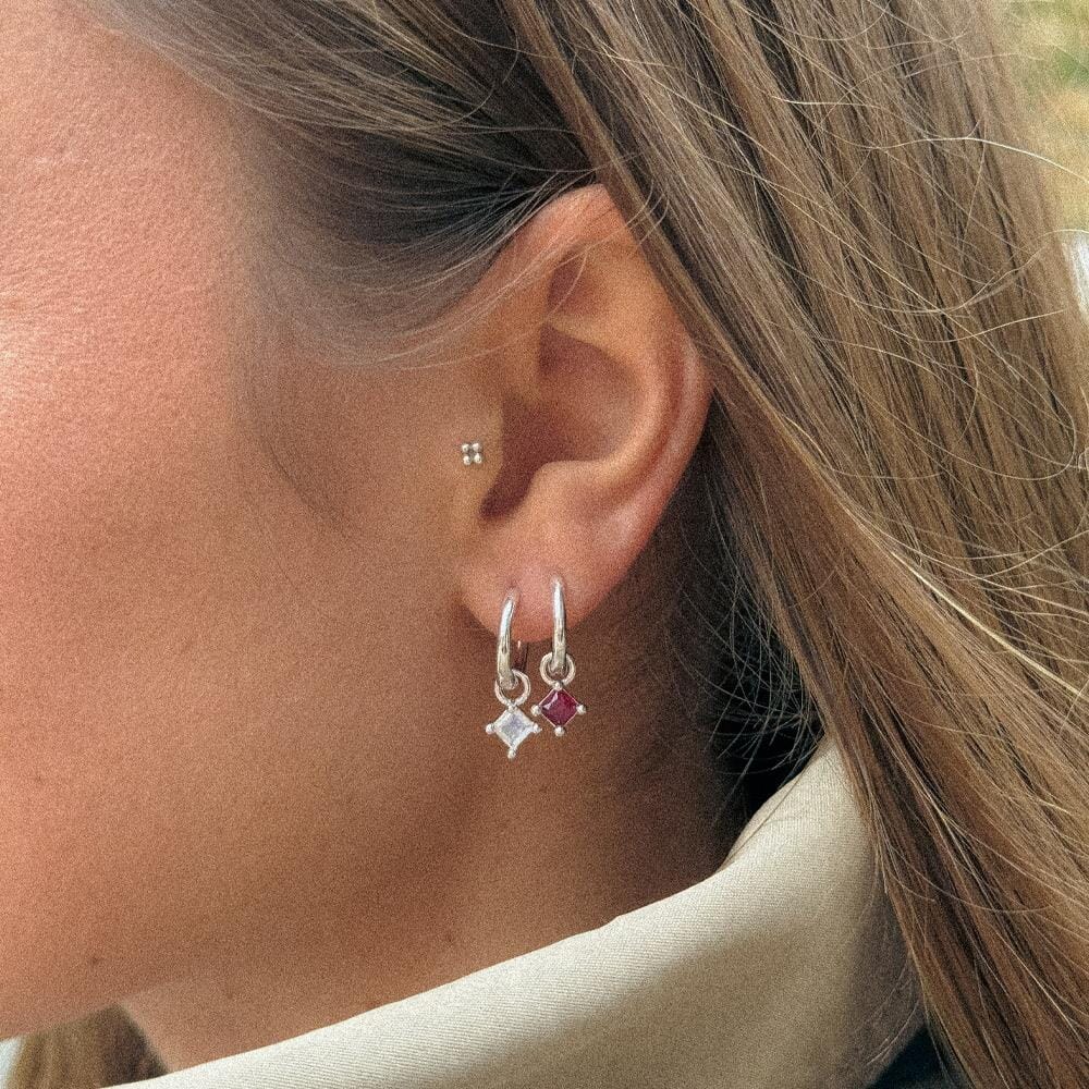 NU & MII Huggy Hoop Square Silver Earrings - Pink