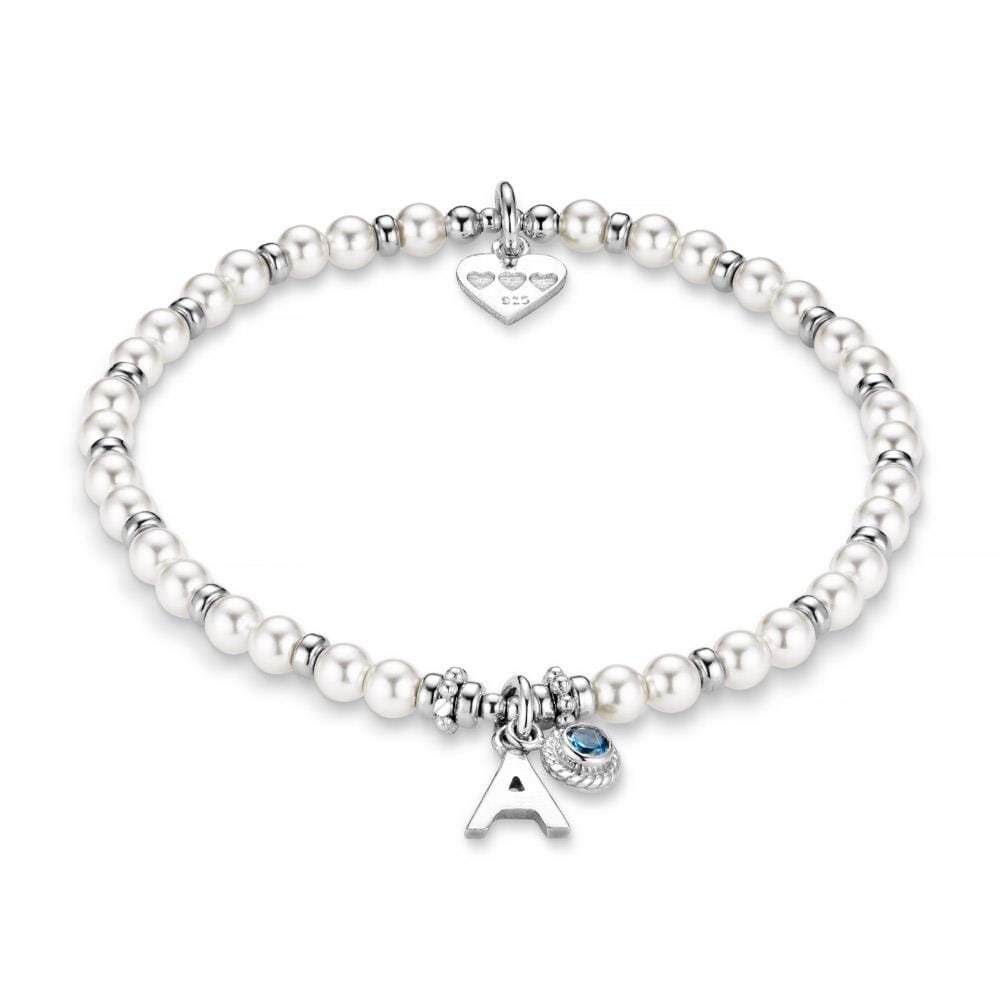 Pearls of Love Silver Charm Bracelet - Something Blue & Initial