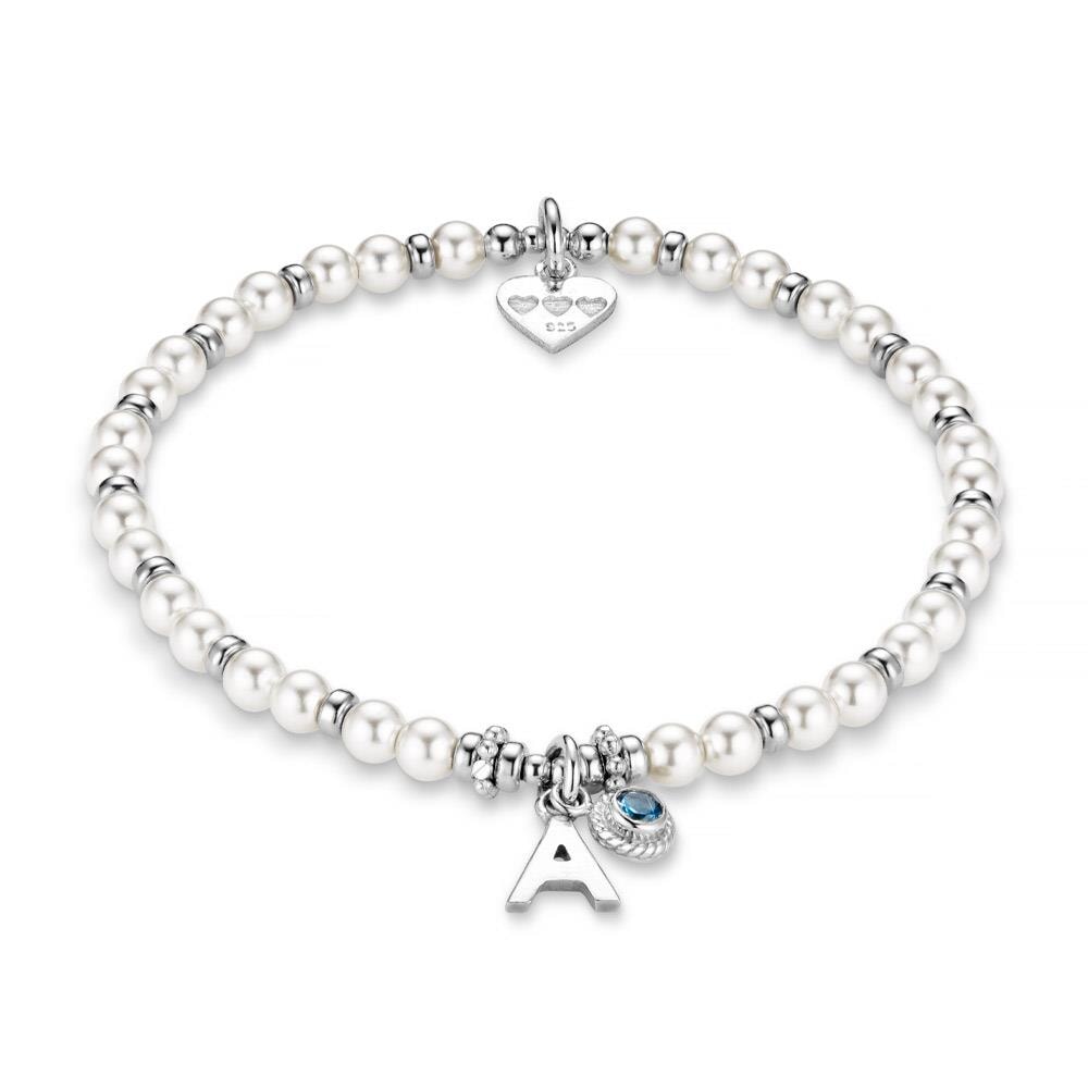 Pearls of Love Silver Bracelet Something Blue Initial charm