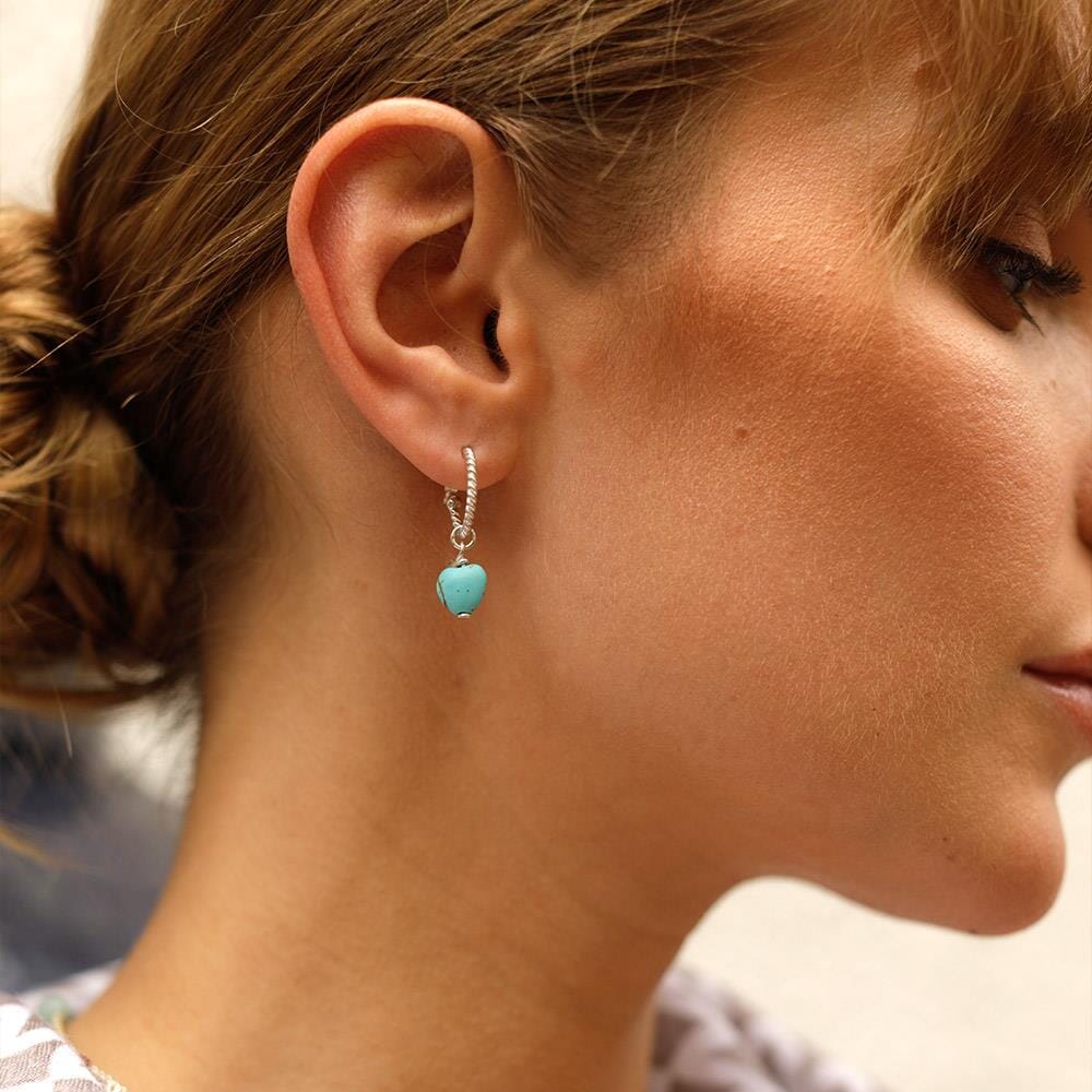 Turquoise Heart Hoop Silver Earrings