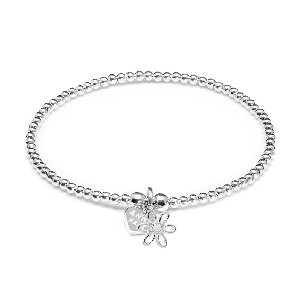 Santeenie Silver Enamel Flower Heart Charm Bracelet - Choice of Colour