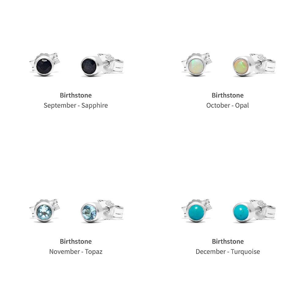 Zodiac Silver Stud Earrings - Birthstone