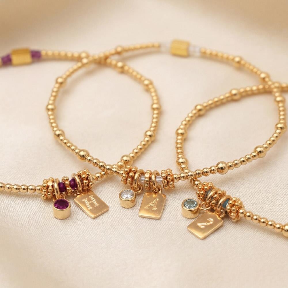 Personalised Zodiac Tag and Birthstone Gold Plated Bracelet