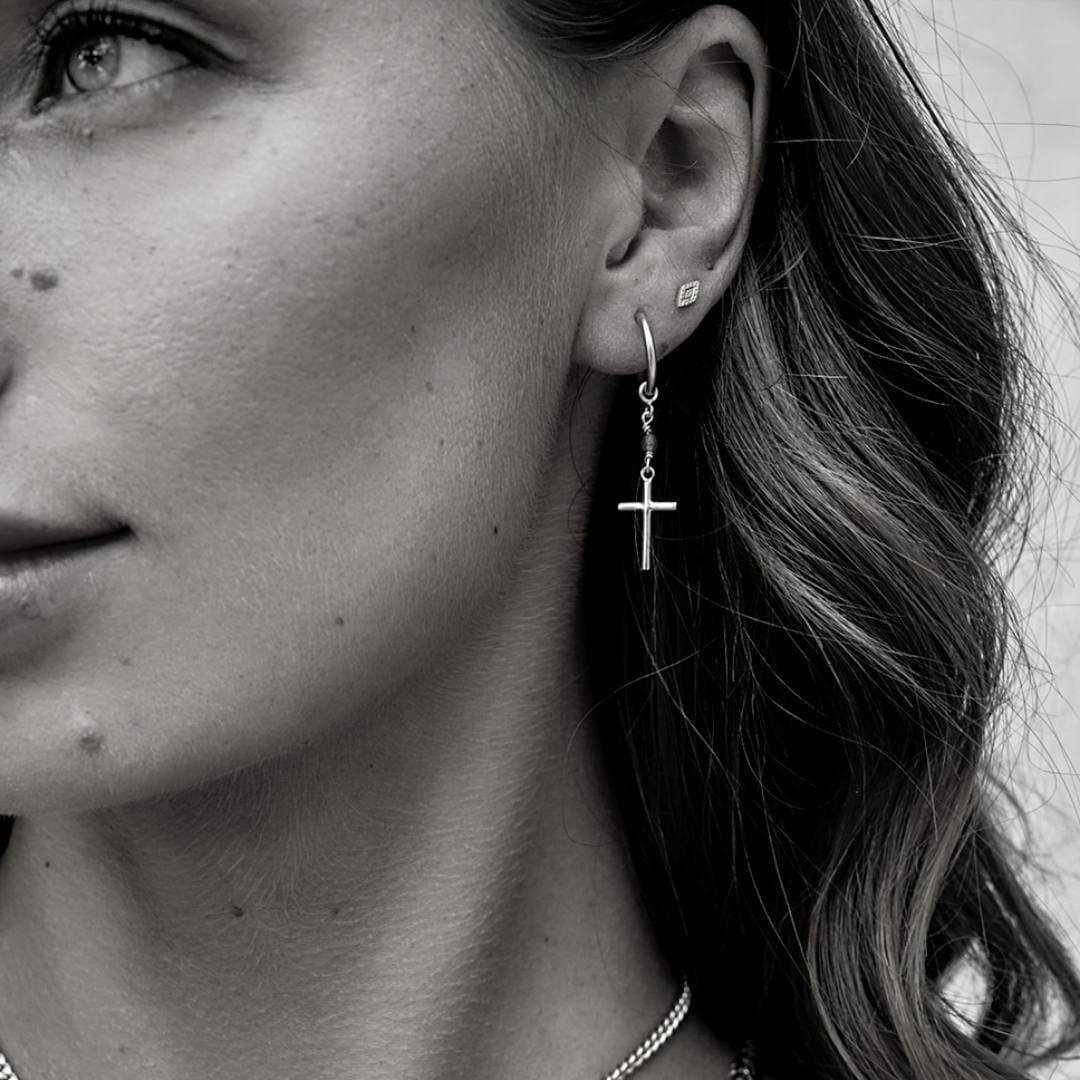 Outlet NU & MII Semi - Precious Cross Gold Hoop Earrings - Pink