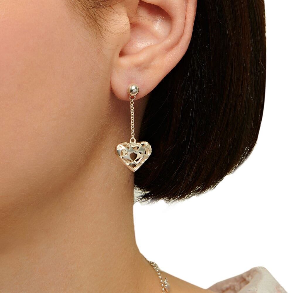 Multi Heart Silver Dangle Earrings