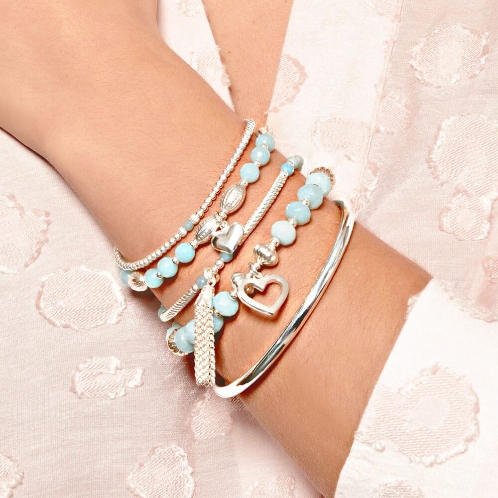 Amazonite Silver Bracelet - Open Heart