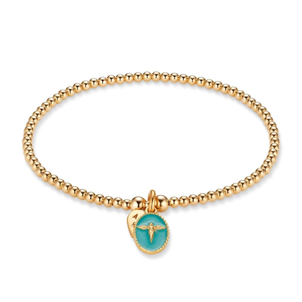 Santeenie Gold Plated Charm Bracelet Turquoise Silhouette Angel