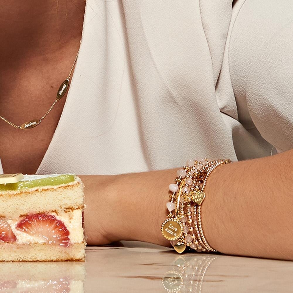 Rose Quartz Orchid Gold Plated Charm Bracelet - Personalised