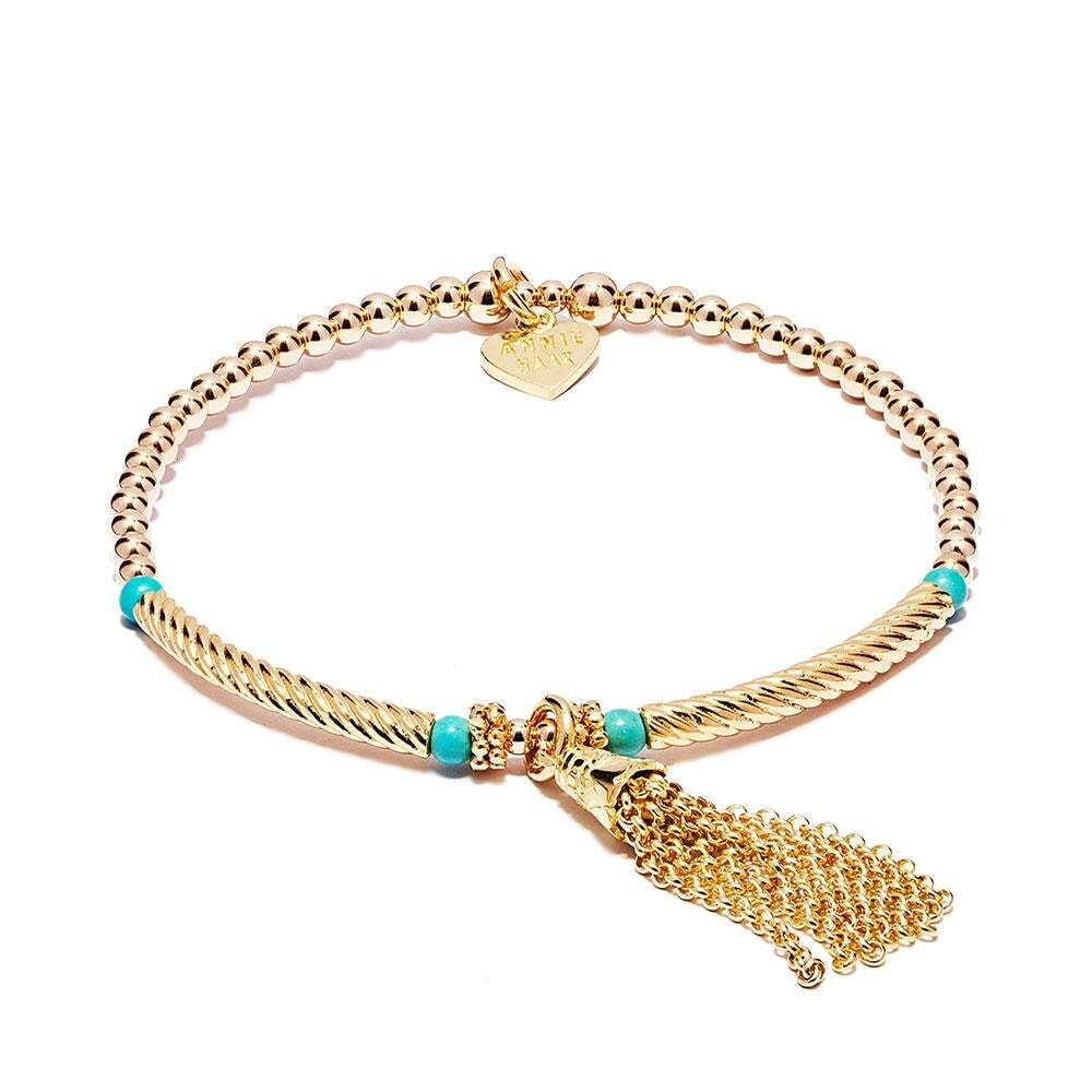 Pipa Turquoise Tassel Gold Charm Bracelet
