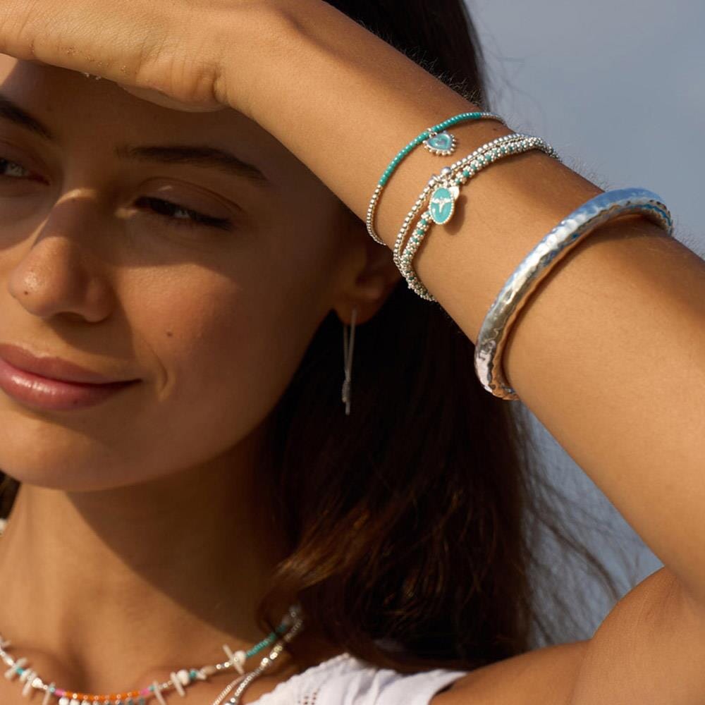 Santeenie Silver Charm Bracelet - Turquoise Silhouette Angel