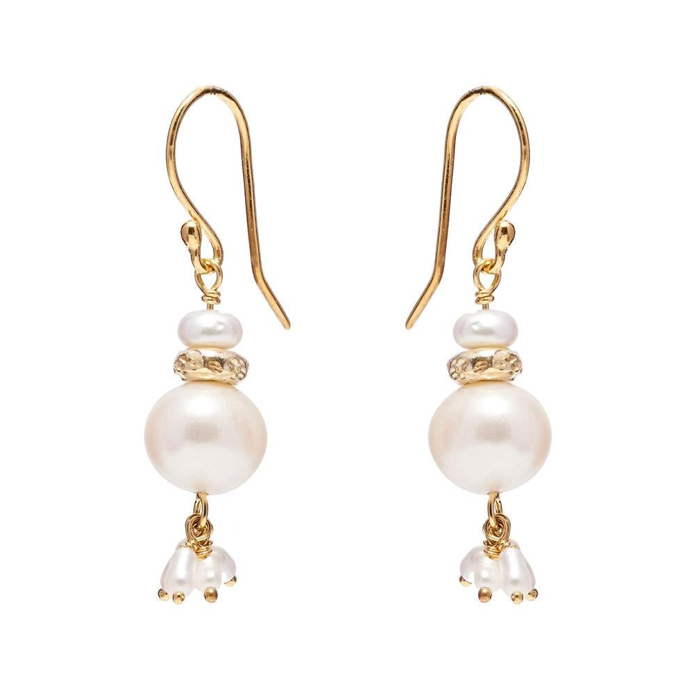 Precious Dangle Gold Plated Earrings - Pearl
