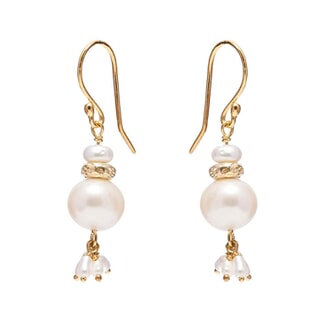 Precious Dangle Gold Plated Earrings - Pearl