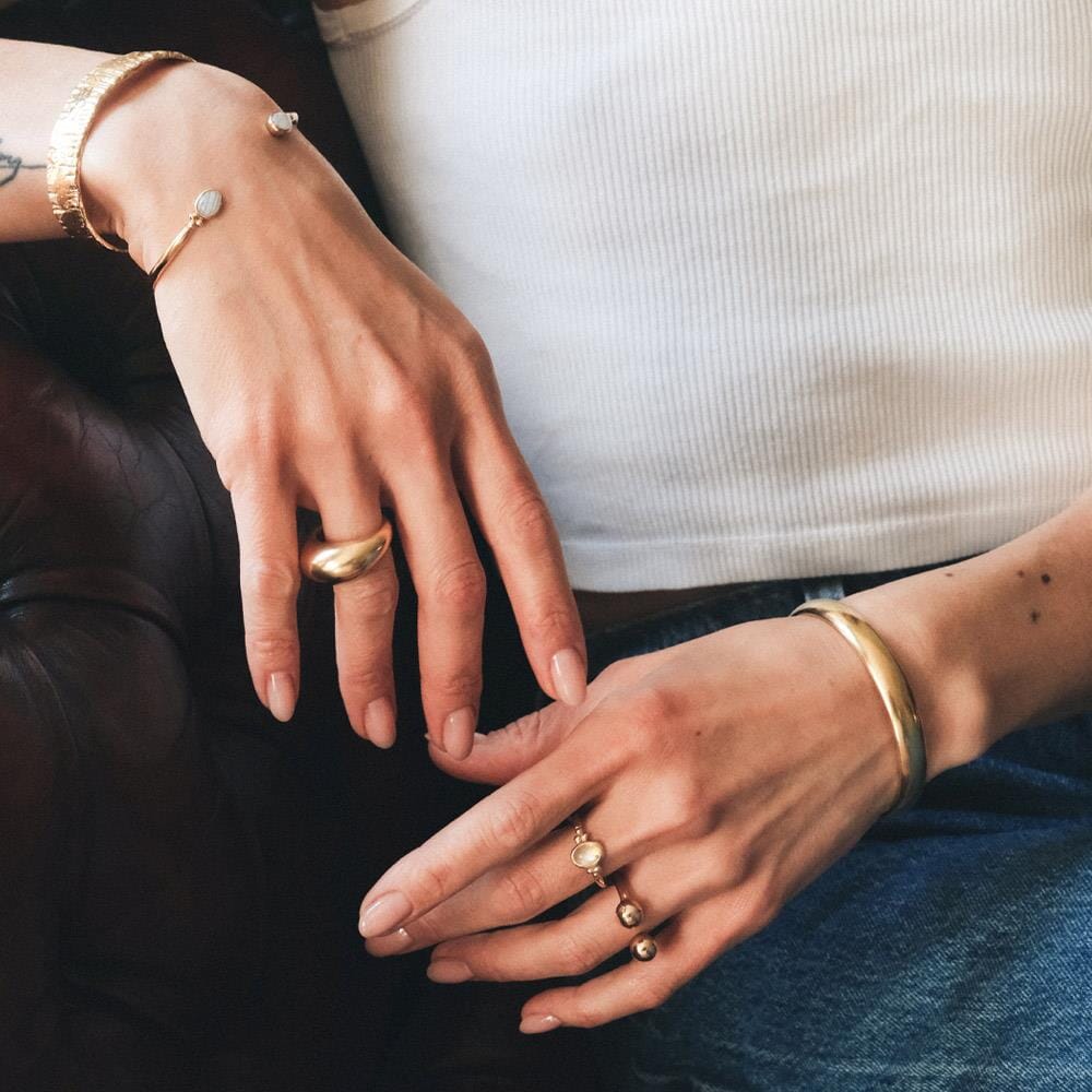 NU & MII Moonstone Oval Gold Plated Bangle