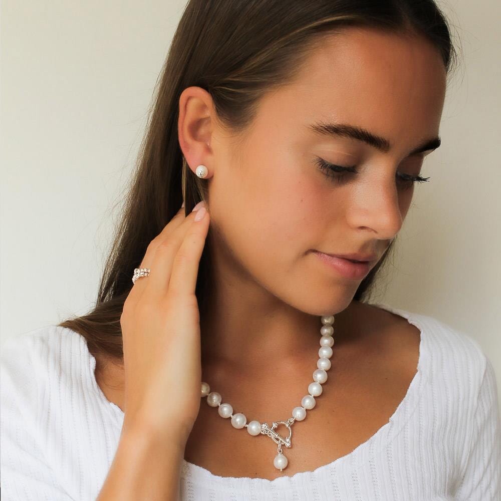 Outlet Pearl Star Silver Stud Earrings
