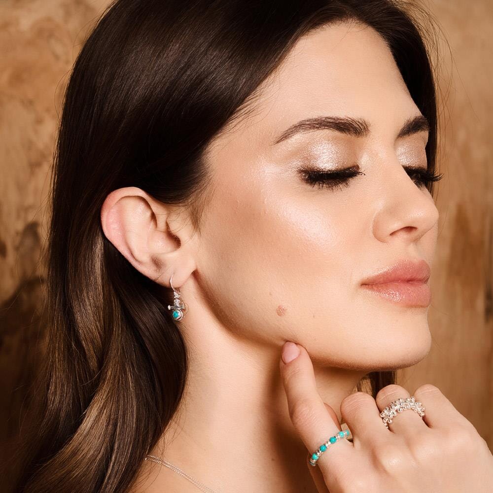 Mosaic Turquoise Silver Hook Earrings