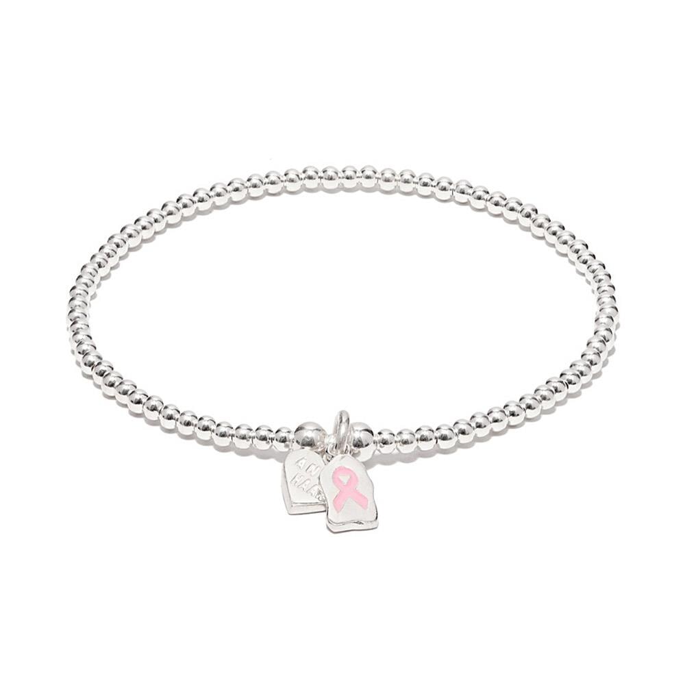 Santeenie Silver Charm Bracelet Pink Ribbon in support of Breast