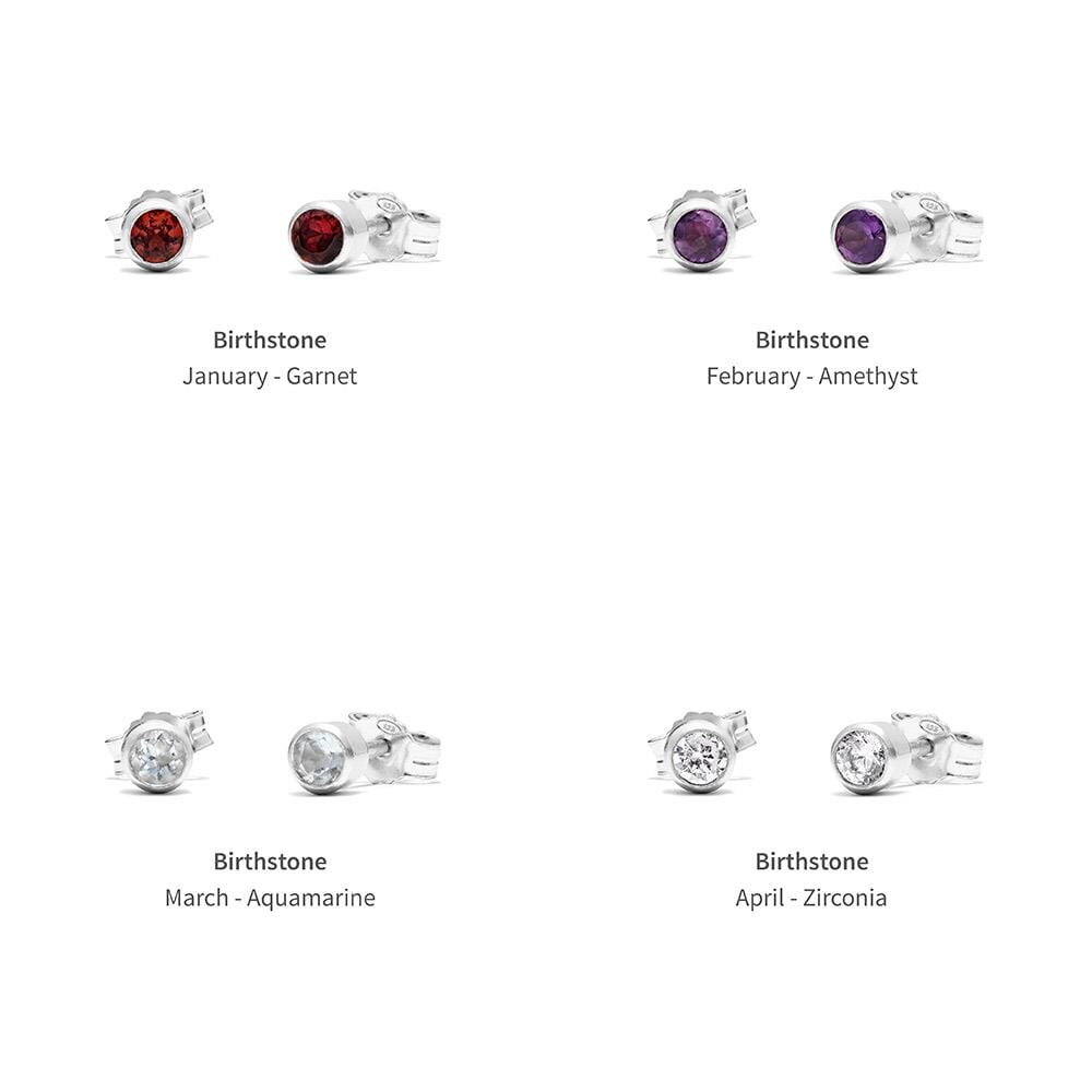 Zodiac Silver Stud Earrings - Birthstone