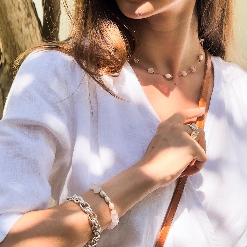 Semi Precious Stone and Pearl Bracelet - Choice of Stone