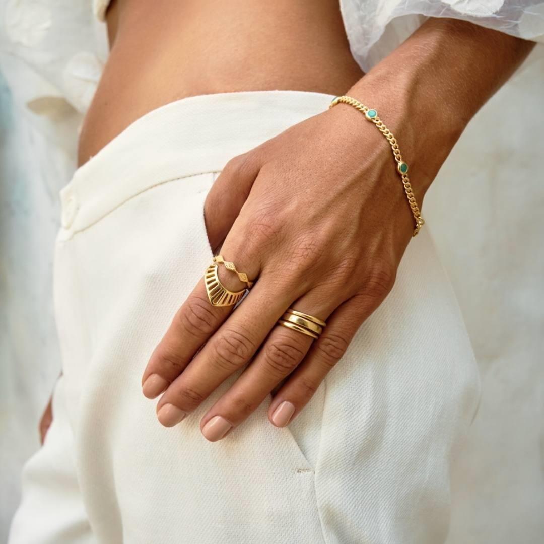 NU & MII Manhattan Gold Plated Bracelet - Green Crystal