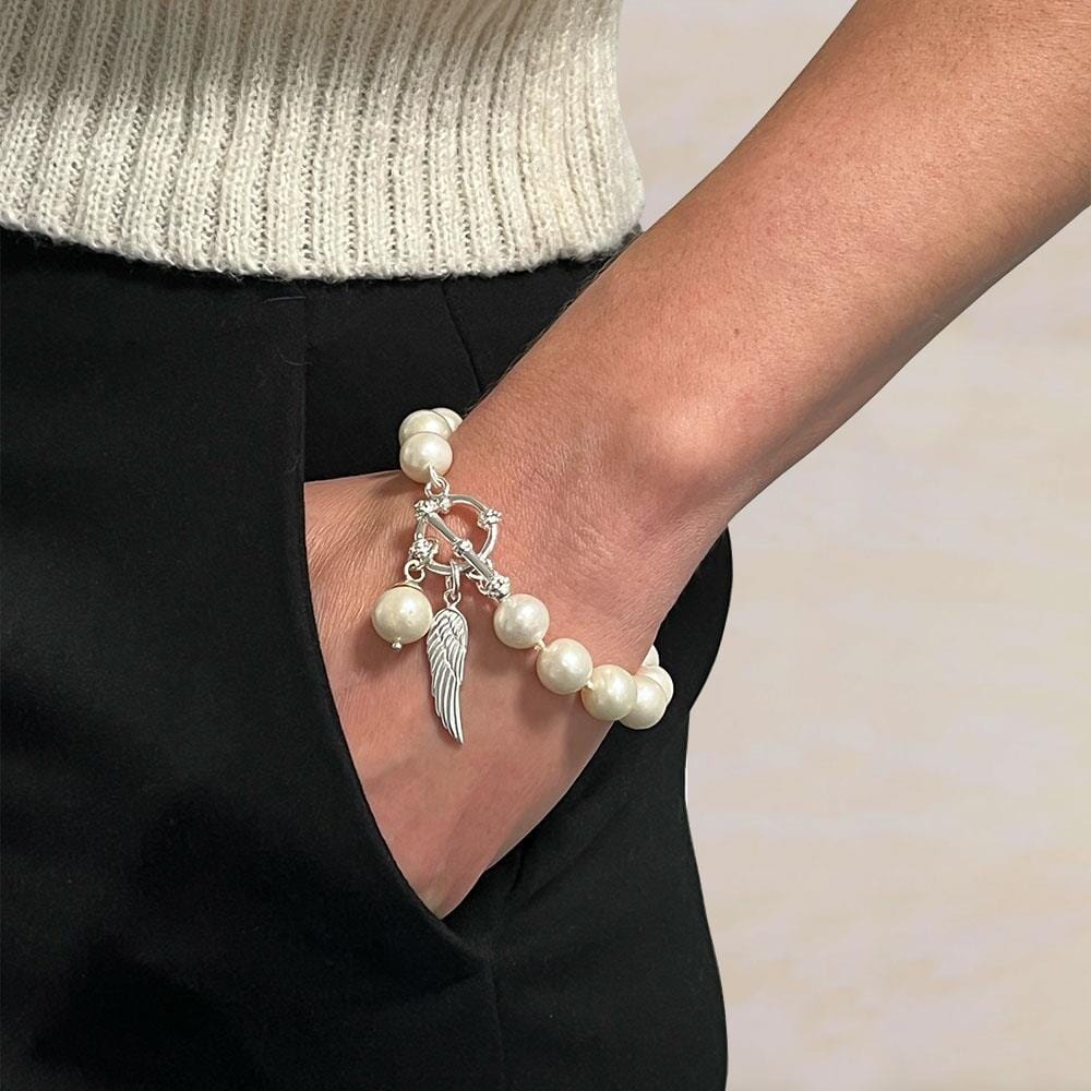 Toggle Pearl Silver Bracelet - Angel Wing