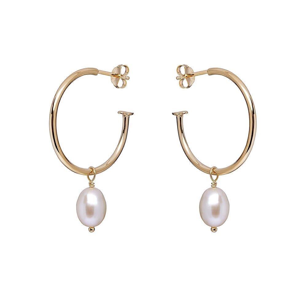 Pearl Drop Hoop Gold Plated Earrings