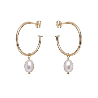 Pearl Drop Hoop Gold Plated Earrings