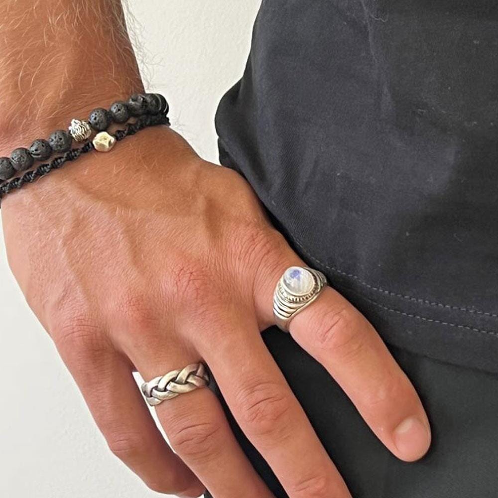 42 Men's Lion Lava Stone Silver Bracelet