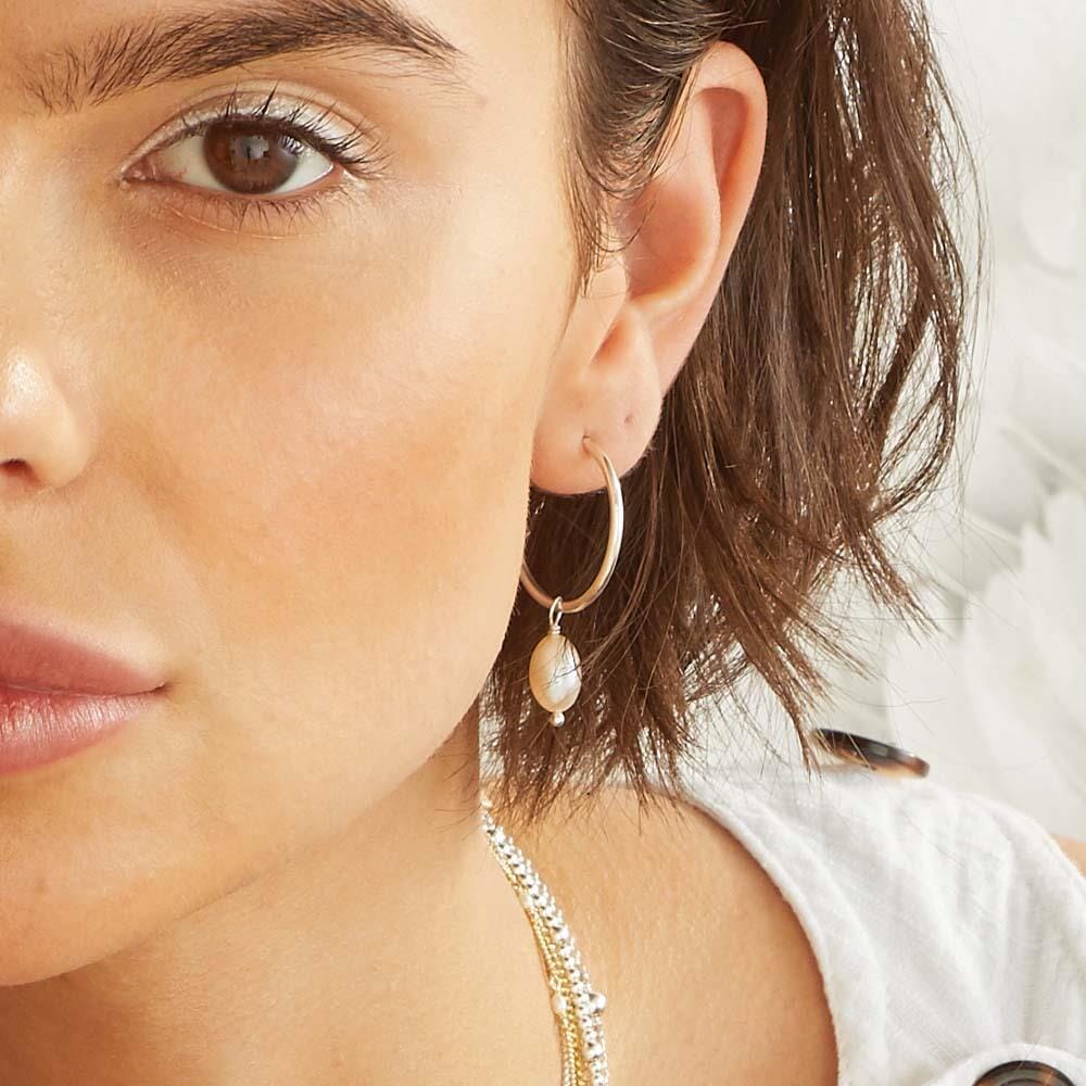Pearl Sensation Drop Hoop Earrings main image 1