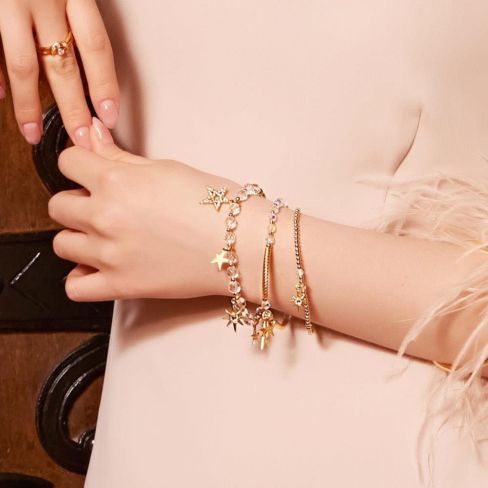 Outlet Crystal Cluster of Stars Gold Plated Charm Bracelet