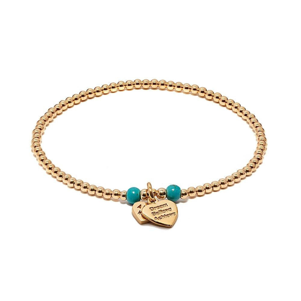 Santeenie Gold and Turquoise Charm Bracelet Dream Believe Achieve
