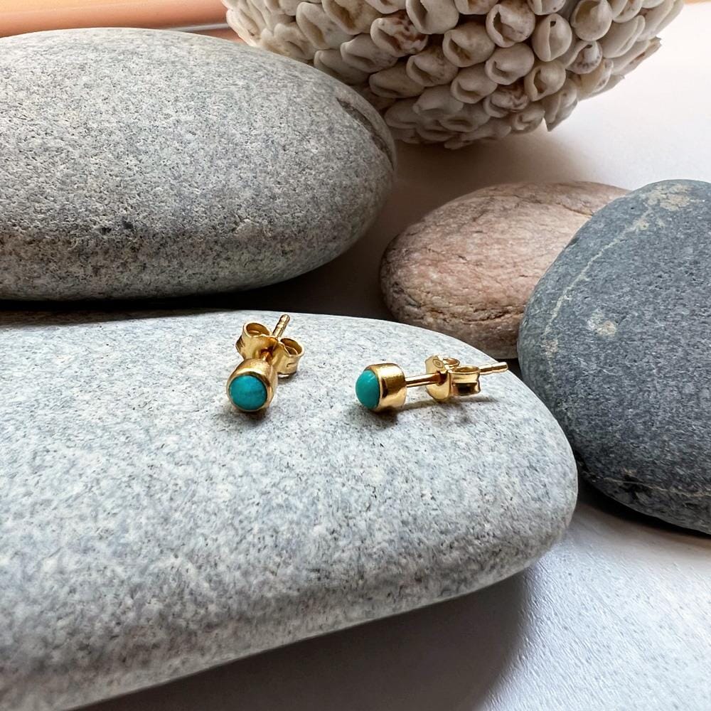 Zodiac Turquoise Gold Stud Earrings