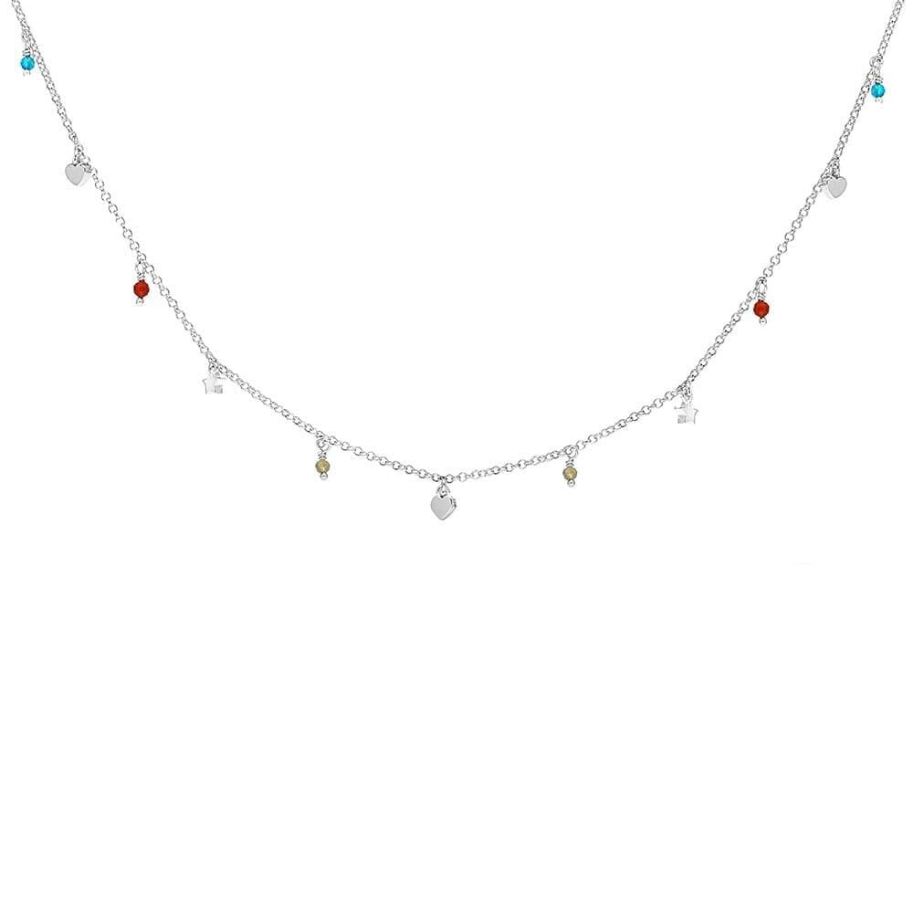Dainty Heart and Star Gem Silver Necklace