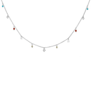 Dainty Heart and Star Gem Silver Necklace